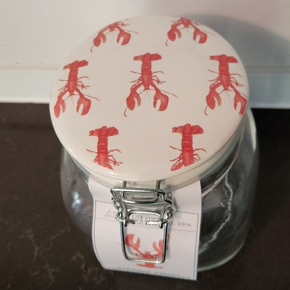 Sara Fitz Ceramic Swing Top Glass Canister Lobster Design - Picture 1 of 7